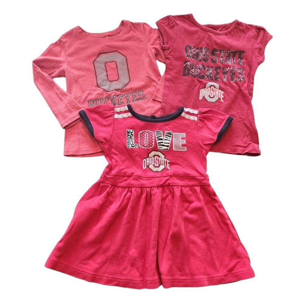 BUNDLE (3) Ohio State Buckeyes Toddler Girls Clothes Dress Shirt Girl 2T-3T